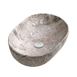Lavoar ceramic oval cu fixare pe blat Neo Marble Grey Matt 48 x 34 cm - Img 5
