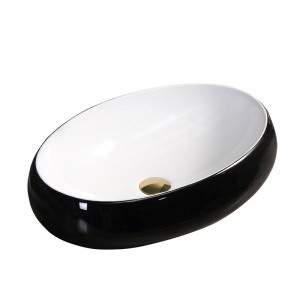 Lavoar ceramic oval cu interior alb si exterior negru si montaj pe blat Cari 50 x 31 cm