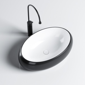 Lavoar ceramic oval cu interior alb si montaj pe blat Cari Black Gloss 60 x 40 cm - Img 3