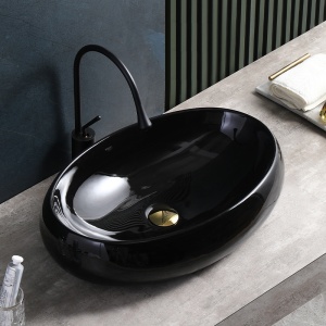 Lavoar ceramic oval cu montaj pe blat Cari Black Gloss 50 x 31 cm - Img 2