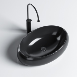 Lavoar ceramic oval cu montaj pe blat Cari Black Gloss 60 x 40 cm - Img 3