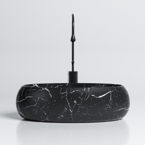 Lavoar ceramic oval cu montaj pe blat Cari Black&Marble White Matt 60 x 40 cm - Img 5