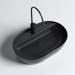 Lavoar ceramic oval cu montaj pe blat Emi Black Matt 60 x 40 cm - Img 2