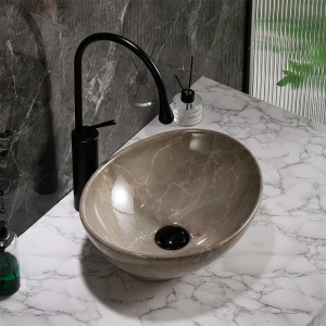 Lavoar ceramic oval cu montaj pe blat Lumo Beige Gloss 33 x 45 cm - Img 12