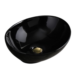 Lavoar ceramic oval cu montaj pe blat Lumo Black Gloss 40 x 33 cm - Img 3