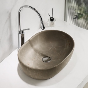 Lavoar ceramic oval cu montaj pe blat Neo Beige 48 x 34 cm - Img 7
