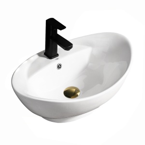 Lavoar ceramic oval cu montaj pe blat Tera White Gloss 58 x 39 cm - Img 6