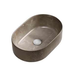 Lavoar ceramic oval din marmura bej cu montaj pe blat Navi 46 x 31 cm - Img 14