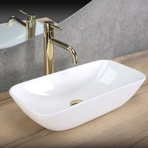 Lavoar ceramic pentru blat dreptunghiular finisaj lucios Maria alb - Img 6