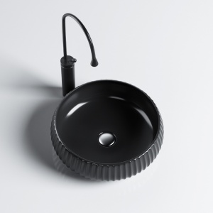 Lavoar ceramic rotund cu caneluri si montaj pe blat Naomi Black Gloss 40 x 15 cm - Img 3