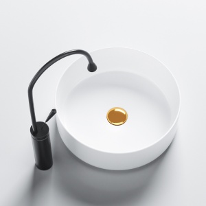 Lavoar ceramic rotund cu fixare pe blat Lava White Gloss 36 x 12 cm - Img 5
