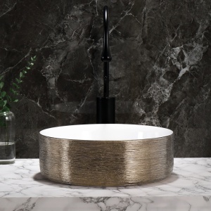Lavoar ceramic rotund cu interior alb si exterior auriu si montaj pe blat Lava 36 x 12 cm - Img 4