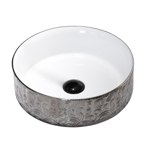 Lavoar ceramic rotund cu montaj pe blat Lava Silver 36 x 12 cm - Img 3