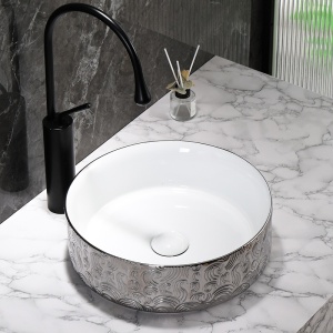 Lavoar ceramic rotund cu montaj pe blat Lava Silver 36 x 12 cm - Img 13