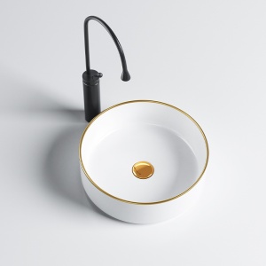 Lavoar ceramic rotund cu montaj pe blat Lava White Gloss 36 x 12 cm - Img 3