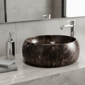 Lavoar ceramic rotund cu montaj pe blat Naomi Marble Brown 40 x 15 cm - Img 8
