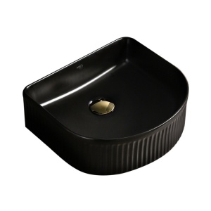 Lavoar ceramic semirotund cu caneluri si montaj pe blat Fino Black Gloss 40 x 35 cm - Img 7