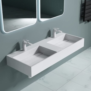 Lavoar De Blat Dublu PRO CASPIO WHITE, diferite dimensiuni , Cu 1/2 Gauri pentru Baterie sau fara Gaura Baterie, Conglomerat, 120 cm, Alb - Img 2