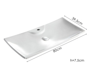 Lavoar de blat PRO AMADO, Dimensiuni 80 x 39.5 x 7.5 cm, Forma Dreptunghiulara, Ceramica sanitara, cu gaura baterie, Alb - Img 5