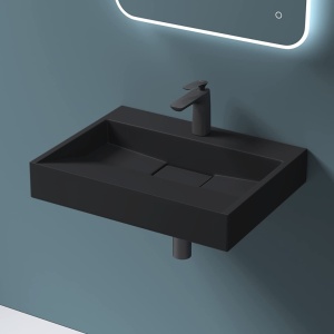 Lavoar De Blat PRO DEXTER BLACK, diferite dimensiuni, Montaj Pe Blat, Design Deosebit,Cu 1/2 Gauri sau fara Gaura Baterie,Conglomerat, Negru Mat - Img 3