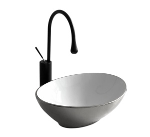 Lavoar De Blat PRO VERA SILVER, Dimensiuni 40,5 X 33 X 14 Cm, Montaj Pe Blat, Design Deosebit, Forma Ovala, Ceramica Sanitara, Alb / Argintiu - Img 1