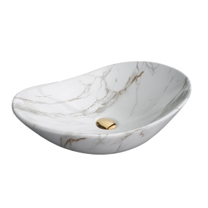 Lavoar De Blat PRO ZUZAN, Dimensiuni 60.5 X 36 X 15 Cm, Montaj Pe Blat, Design Deosebit, Forma Ovala, Ceramica Sanitara, Marmura/Gri - Img 4