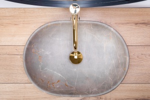 Lavoar de blat REA LARA BEIGE, 48.5x 35x 13.5 cm, Montaj Pe Blat, Design Deosebit, Forma Rotunda, Ceramica Sanitara, Bej - Img 2