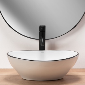 Lavoar De Blat REA SOFIA BLACK EDGE, Dimensiuni 41 X 34.5 X 15 Cm, Montaj Pe Blat, Design Deosebit, Forma Ovala, Ceramica Sanitara, Alb - Img 4