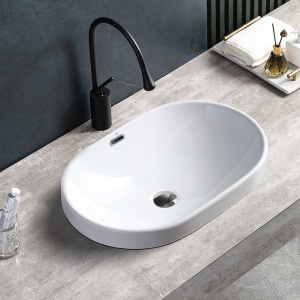 Lavoar oval alb cu fixare pe blat Nel White Gloss 59 x 40 cm - Img 2