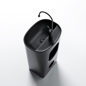 Lavoar oval ceramic freestanding, Claro Black Matt, 49 x 38 cm - Img 7