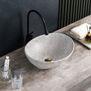 Lavoar oval cu fixare pe blat, din ceramica, Lumo Grey matt 40 x 33 cm - Img 9