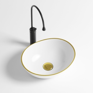 Lavoar oval cu montaj pe blat, alb cu rama aurie Lumo 40 x 33 cm - Img 3