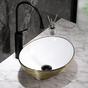 Lavoar oval cu montare pe blat culoare auriu periat Lumo 33 x 40 cm - Img 10