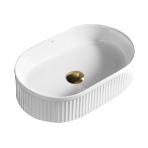 Lavoar oval din ceramica cu caneluri si montaj pe blat Elix White Gloss 49 x 31 cm - Img 6
