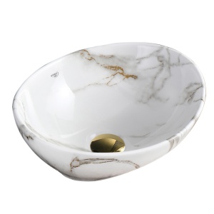 Lavoar oval din ceramica cu fixare pe blat Lumo White Gloss 40 x 33 cm