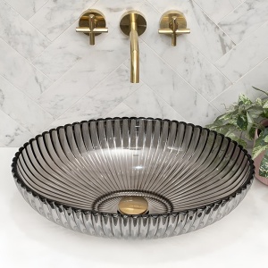 Lavoar oval din sticla cu caneluri Brillant Platinium Black Gloss 51 x 35 cm - Img 13