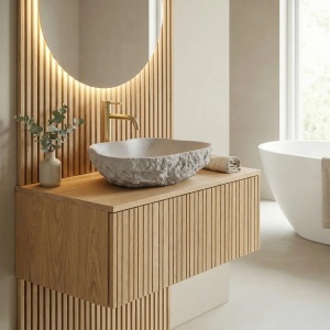 Lavoar pe blat alb imitatie piatra Rea Isla Beige - Img 6