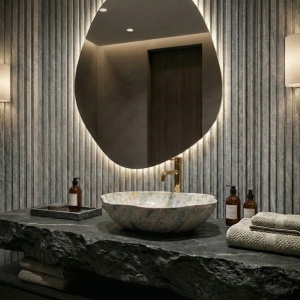Lavoar pe blat asimetric imitatie piatra Rea Pearl Ruststone - Img 6