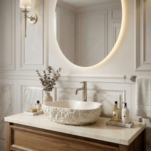 Lavoar pe blat bej imitatie piatra Rea Isla Warm Beige - Img 6