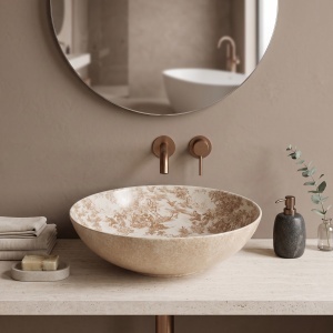 Lavoar pe blat din ceramica Juliana Brown, rotund, design vintage maro - Img 7