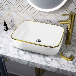Lavoar pe blat dreptunghiular cu rama auriu periat Spectrum Castor Gold White - Img 2