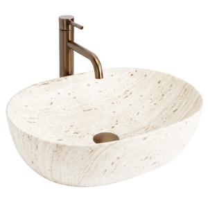 Lavoar pe blat Rea Amelia Travertine Classic oval 48 cm finisaj mat