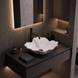 Lavoar pe Blat Rea Flower, Forma Florala, Alb Terrazzo - Img 7
