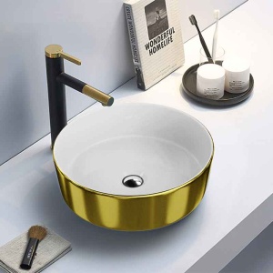 Lavoar pe blat rotund cu interior alb și exterior auriu Spectrum Rosina Gold White - Img 2