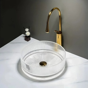 Lavoar pe blat rotund din sticla Ingrid 36 transparent