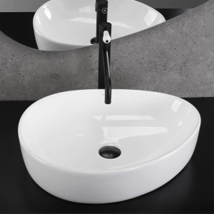 Lavoar pentru blat oval asimetric cu finisaj lucios VANILA alb - Img 2