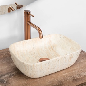 Lavoar pentru blat REA Belinda Mini ,Design Modern, Travertine Matt - Img 2