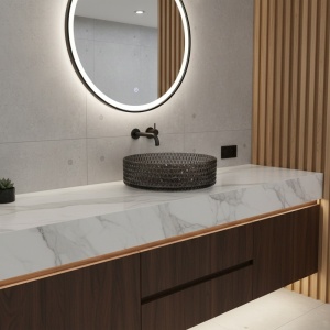 Lavoar rotund din sticla frezata cu montaj pe blat Brillant Black Gloss 36 x 12 cm - Img 10