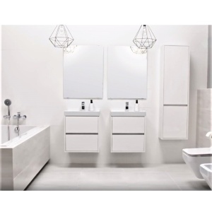 Mobilier suspendat pentru lavoar Cersanit Crea alb lucios 60 cm cu 2 sertare - Img 3
