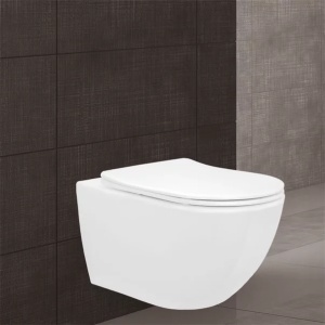 Pachet vas wc suspendat Rea Carlo Mini, capac softclose si set dus igiena intima auriu cu baterie incastrata Invena Bidetta - Img 3